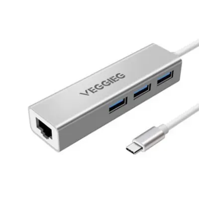 Adapter Type-C na Gigabit Ethernet s 3-portnim USB hubom Siva