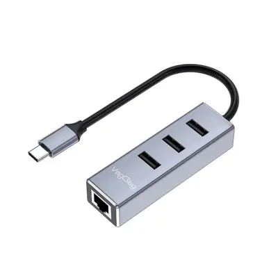 Adapter Type-C na Ethernet - Gigabit Ethernet i 3-portno USB čvorište Siva