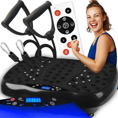 550 LCD fitness trenažer s vibracijskom platformom za trening s daljinskim upravljačem do 150 kg, crne boje