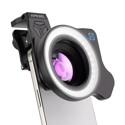 APEXEL APL-ZM100FL26 Komplet objektiva za telefon - Makro, Zum i Svjetiljka za poboljšanu mobilnu fotografiju Crna