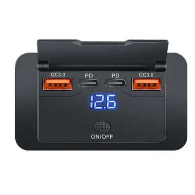 Auto USB punjač s prekidačem napona, 4 porta, Dual QC i Dual PD