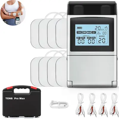 60 načina TENS EMS stimulator mišića s gumbom i 4 kanala u torbici za nošenje Bijela