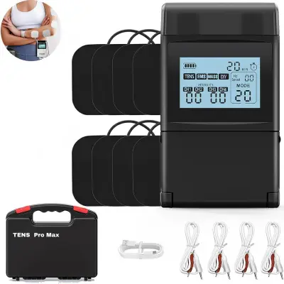 60 načina TENS EMS stimulator mišića s gumbom i 4 kanala u torbici za nošenje Crna
