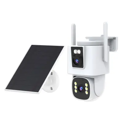 Dual Lens Solar Powered 4G Security Camera - US Version: Wireless Outdoor PTZ Surveillance with FHD & Color Night Vision Bijela
