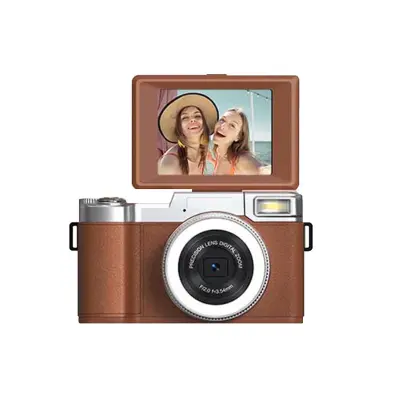 Smeđi digitalni fotoaparat s preklopnim zaslonom, 1080p HD snimanjem i načinom rada za uljepšavanje Smeđa