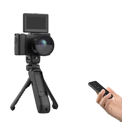 4K ručna digitalna kamera s preklopnim zaslonom, 12MP, 16x zum - Savršeno za vloganje i prijenose uživo Crna