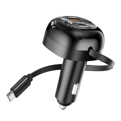 Punjač za auto 3-u-1 75W USB-C / USB-A / Ugrađeni sklopivi kabel 75cm