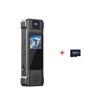 Prijenosni 4K rekorder za akcijske kamere s memorijskom karticom od 64 GB, okretnim objektivom od 180° i noćnim vidom Crna