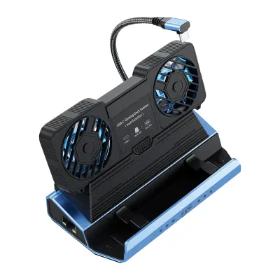 10-u-1 USB-C Gaming Docking Station s odvojivim dvostrukim ventilatorima i kućištem za tvrdi disk Crna