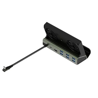 9-u-1 aluminijska legura priključna stanica kompatibilna sa Steam Deck & Asus ROG Ally - USB Hub s dvostrukim ventilatorima za hlađenje Srebrna