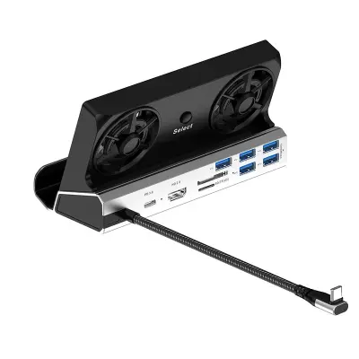 10-u-1 USB-C priključna stanica s dvostrukim hlađenjem ventilatorom, kompatibilna sa Steam Deckom Srebrna