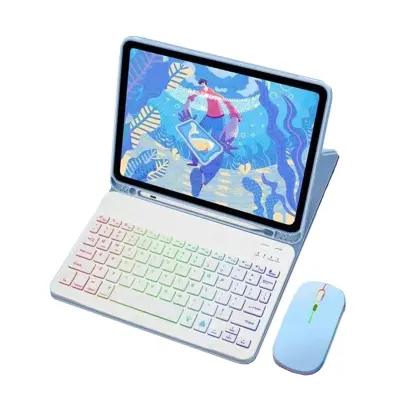 Kožna futrola za iPad s RGB Bluetooth tipkovnicom i mišem Plava