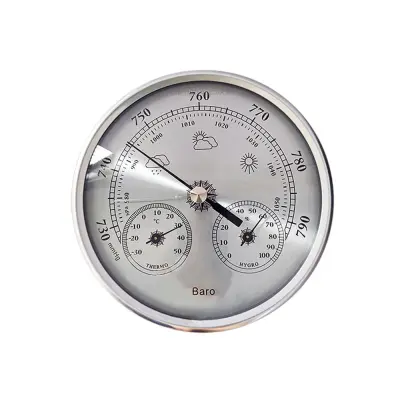 130mm Analogni barometar s termometrom i higrometrom - 3-u-1 meteorološka stanica Srebrna