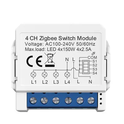 ZigBee pametni prekidač - 4-kanalni, Bijeli, Bez Nule Bijela