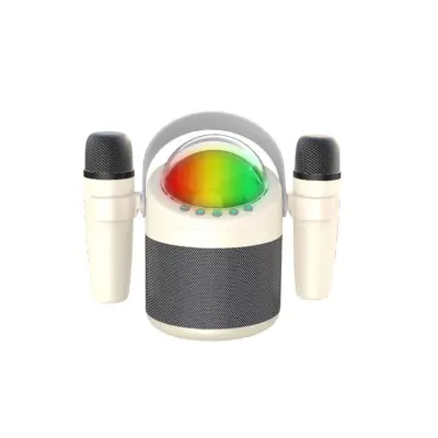 Bežični Bluetooth dvostruki mikrofon karaoke zvučnik s RGB svjetlima Bijela