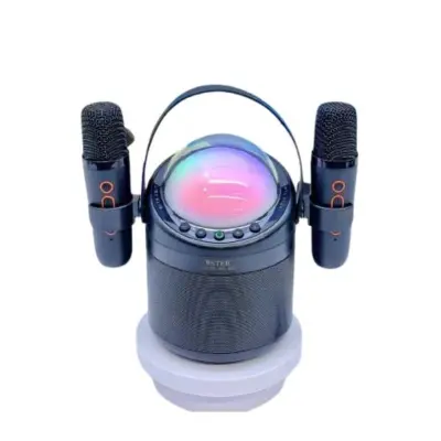 Bežični Bluetooth dvostruki mikrofon karaoke zvučnik s RGB svjetlima Crna