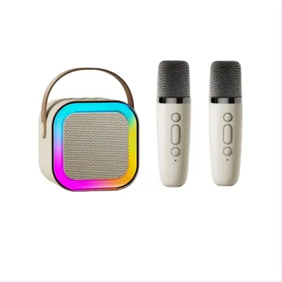 Prijenosni Bluetooth Karaoke Zvučnik (Basic Edition) s Dva Mikrofona i Zvučnikom Bež