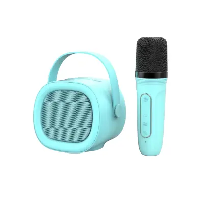 Prijenosni Karaoke Bluetooth 5.3 Zvučnik s bežičnim mikrofonom, HIFI zvuk, Dvostruki pjevački karaoke Plava