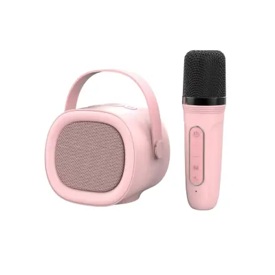Prijenosni Karaoke Bluetooth 5.3 Zvučnik s bežičnim mikrofonom, HIFI zvuk, Dvostruki pjevački karaoke Ružičasta