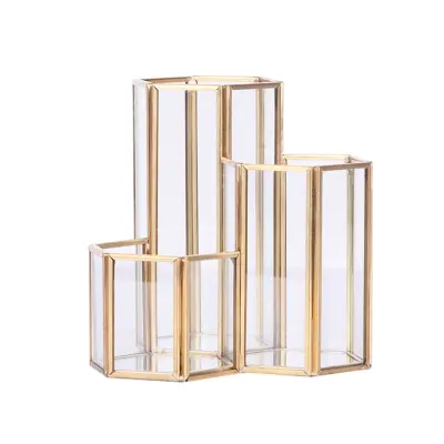 Nordic Gold Glass Pen Holder - Elegant Desktop Organizer for Pens, Utensils & Flowers Zlatna
