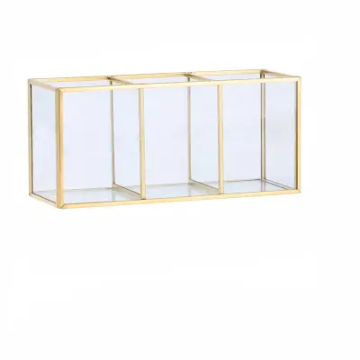 Nordijska minimalistička staklena kutija za pohranu s rubom od mjedi (tri pretinca) Zlatna