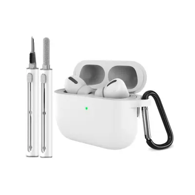 Silikonska zaštitna futrola kompatibilna s AirPods Pro 3 s karabinerom i olovkom za čišćenje - bijela