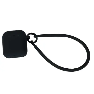Silikonska zaštitna futrola s remenom za AirPods Pro 2 - Crna, priključak za punjenje otporan na prašinu, glatko otvaranje-zatvaranje Crna