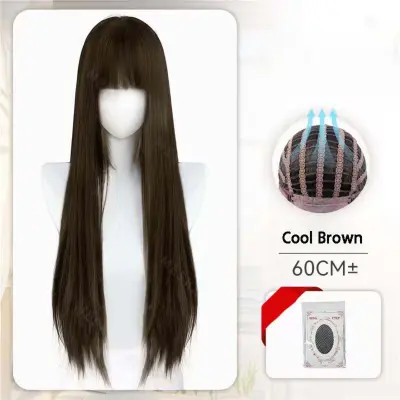 Potpuna duga ravna perika 60 cm s kapom za periku - vlakna otpornih na visoke temperature, prirodan voluminozan Lolita stil Smeđa