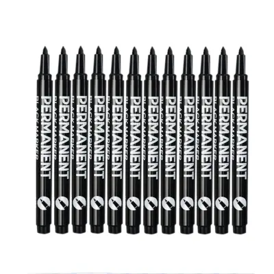 Fine Tip Permanent Marker - 12 Crnih Markera, Brzo Sušenje i Vodootpornost Crna