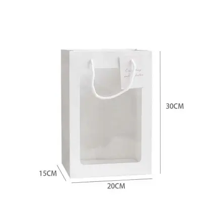 10-Paket Bijelih Poklon Vrećica s Prozorom - 30x20x15 cm Bijela