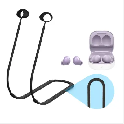 Silikonska traka za vrat protiv gubitka, kompatibilna s Bluetooth slušalicama Samsung Galaxy Buds 2, više boja, sigurno prianjanje Crna