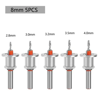 Podesivi set bitova za upuštanje - 5 komada s drškom od 8 mm Srebrna