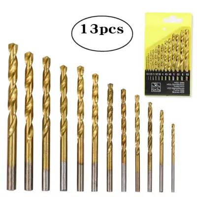 Set HSS spiralnih svrdla od 13 komada - titanijski premaz, okrugla drška za drvo, metal i plastiku Zlatna