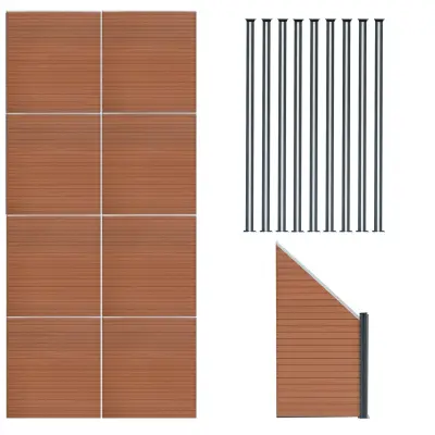 Kompozitni paneli za ogradu, kutni dio i LED stupovi 1,8 m x 14,4 m - smeđi