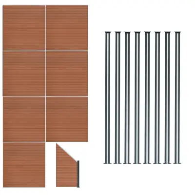 Kompozitni paneli za ogradu, kutni dio i LED stupovi 1,8 m x 12,3 m - smeđi