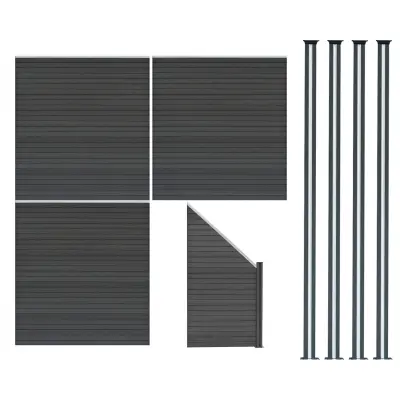 Kompozitni paneli za ogradu, kutni dio i LED stupovi 1,8 m x 6 m - sivi