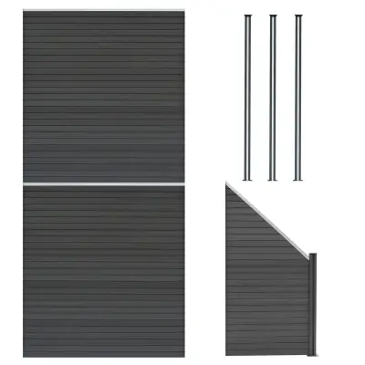 Kompozitni paneli za ogradu, kutni dio i LED stupovi 1,8 m x 4,3 m - sivi