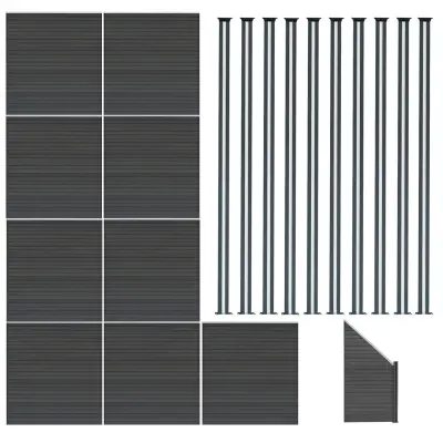 Kompozitni paneli za ogradu, kutni dio i LED stupovi 1,8 m x 16,4 m - sivi