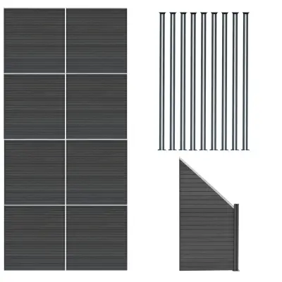 Kompozitni paneli za ogradu, kutni dio i LED stupovi 1,8 m x 14,4 m - sivi