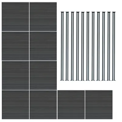 Kompozitni paneli za ograde i LED stupići 1,8 m x 1,6 m - sivi