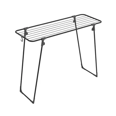 Stalak za sušenje Nano Rörets, 43×110×85 cm, kompaktan s kukom, s nogama koje se mogu blokirati i 9 m sušenja.