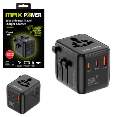 Putni adapter MAXPOWER 1005DCR Gan 2XPD Type C+1X USB A,25W,CRNI