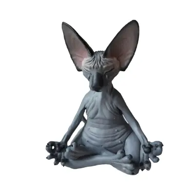 Velika figurica mačke Sphynx koja meditira od smole - kreativni ukras za dom Crna