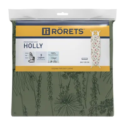 Navlaka za dasku za glačanje Holly Rörets, 40×120 cm, troslojna navlaka s čičkom, kopčama i Oeko‑Tex pamukom.