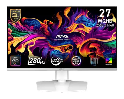 MSI 27" MAG Gaming Monitor 272QPW QD-OLED, QD-OLED WQHD, 280Hz, 0.03ms, G-Sync Compatible, DisplayPort, 2x HDMI, USB-C, Pivot