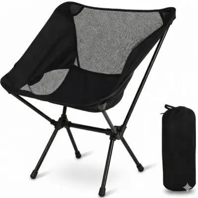 Prijenosna sklopiva stolica 55x62x30 cm, ergonomska, crna s Oxford jastukom | PACKSEAT