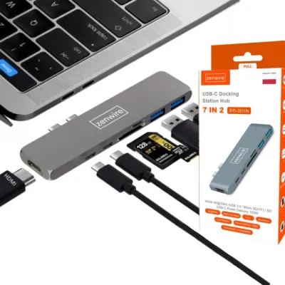 Zenwire BYL-2011N 7-u-1 USB-C, HDMI 4K, SD, Thunderbolt 3.0 i USB 3.0 hub adapter za MacBook Pro, Air, M1, M2 i M3