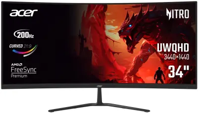 Otvorena ambalaža - Monitor 34'' ACER Nitro ED340CUR, UM.CE0EE.009, VA UWQHD, 200Hz, 5ms, AMD FreeSync, 2x HDMI, DisplayPort, Zvučnici, Zakrivljen