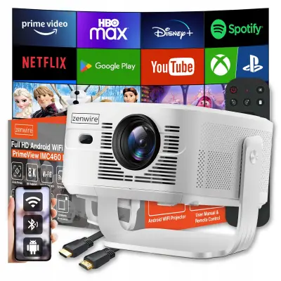 Prijenosni mini LCD projektor Zenwire PrimeView IMC460 Pro (Android 14, Wi Fi 6, Bluetooth 5.4, Full HD 1080p, podrška 4K/8K, 950 ANSI, Auto Focus,