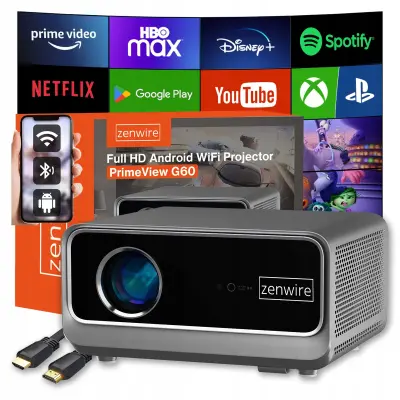 Zenwire PrimeView G60 prijenosni pametni projektor Android/Google TV 14, Full HD 1080p s podrškom za 4K, 1300 ANSI, Wi Fi 6, Bluetooth 5.2, AutoFocu